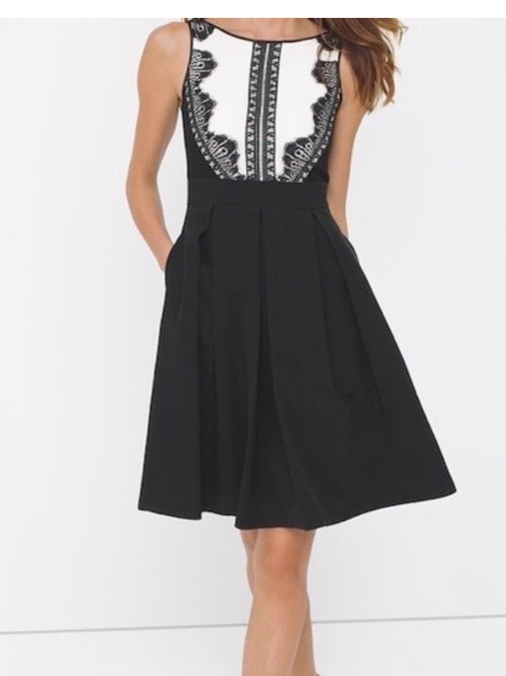White House Black Market Tuxedo Fit & Flare - Size 4 - Black and White - NWOT